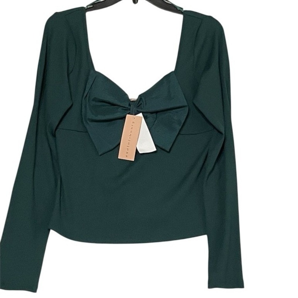 NWT Evolutionary‎ Green Bow Blouse Size XL Elegant
